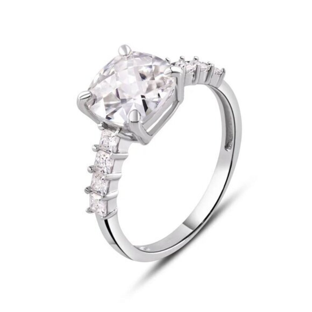 New Rhodium Plated 925 Sterling Silver 2.5ct .Moissanite Square Engagement Ring